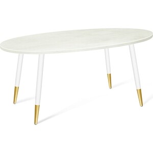 Стол Sheffilton SHT-TU14/120/80 МДФ овальная белый муар/золото/бетон крем