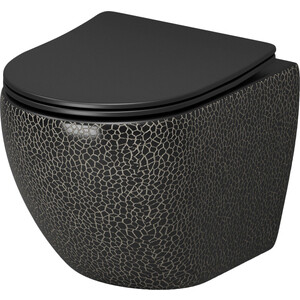 Унитаз подвесной безободковый Grossman с тонким сиденьем-микролифт, черный рельефный (GR-4455BBLS)