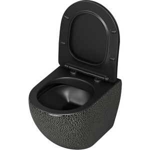 Унитаз подвесной безободковый Grossman с тонким сиденьем-микролифт, черный рельефный (GR-4455BBLS)