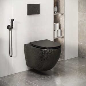 Унитаз подвесной безободковый Grossman с тонким сиденьем-микролифт, черный рельефный (GR-4455BBLS)