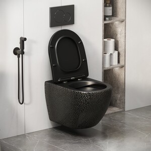 Унитаз подвесной безободковый Grossman с тонким сиденьем-микролифт, черный рельефный (GR-4455BBLS)