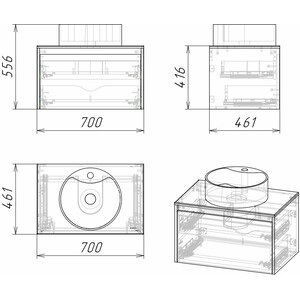 Тумба с раковиной Grossman Смарт 70х46 веллингтон/графит (107009, GR-3017)