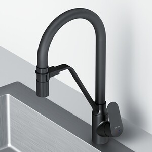 Смеситель для кухни Am.Pm Like гибкий излив, с подключением фильтра, черный (F8007822)