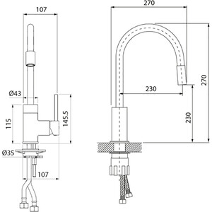 Смеситель для кухни IDDIS Kitchen 360 гибкий излив, черный матовый (K36BLJ0i05)