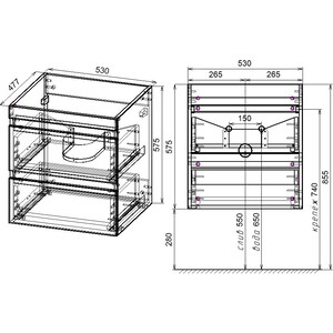Тумба под раковину Style line Даллас Люкс 53 (115) подвесная, под стиральную машину, белая (СС-00000651)