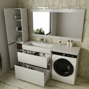 Тумба с раковиной Style line Даллас Люкс 88 (150L) напольная, под стиральную машину, белая (СС-00002303 + 2000949236421)