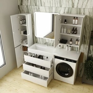 Тумба с раковиной Style line Даллас Люкс 88 (150L) три ящика, под стиральную машину, белая (СС-00002305 + 2000949236421)