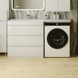 Тумба с раковиной Style line Даллас Люкс 88 (150L) три ящика, под стиральную машину, белая (СС-00002305 + 2000949236421)