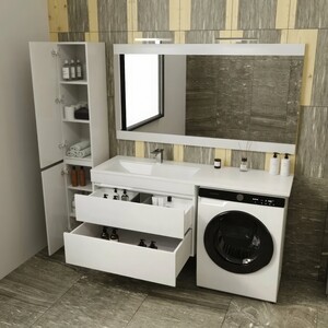 Тумба с раковиной Style line Даллас Люкс 88 (150L) подвесная, под стиральную машину, белая (СС-00002304 + 2000949236421)