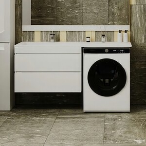 Тумба с раковиной Style line Даллас Люкс 88 (150L) подвесная, под стиральную машину, белая (СС-00002304 + 2000949236421)