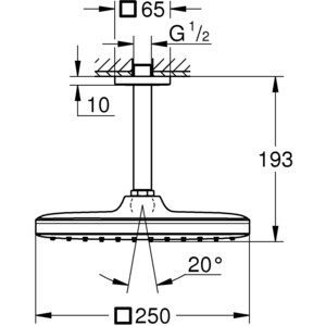 Верхний душ Grohe Tempesta 250 Cube с кронштейном, хром (26688000)