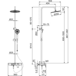 Душевая система IDDIS Shelfy со смесителем, хром (SHESB3Bi06)