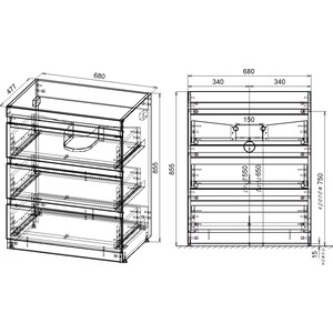 Тумба с раковиной Style line Даллас Люкс 68 (130L) три ящика, под стиральную машину, белая (СС-00000558 + 2000949237442)