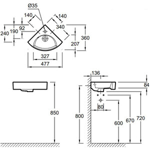 Раковина угловая Jacob Delafon Odeon Rive Gauche 34х34 (EGP112-00)