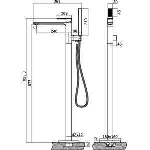 Смеситель для ванны Orange Lutz напольный, черный (M04-336b)