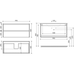 Тумба с раковиной Sancos Libra 100 два ящика, белый глянец (LB100W, CN7003)