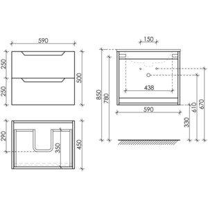 Тумба под раковину Sancos Norma 2.0 60 два ящика, белый глянец (NR2.060W)