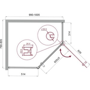 Душевой уголок BelBagno Uno 100х80 прозрачный, хром (UNO-195-PH-1-100/80-C-Cr)