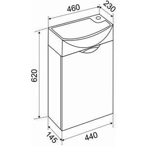 Тумба под раковину Emmy Милли 44х15 левая, белый (mil46melbel-l)
