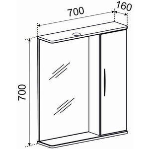 Зеркало-шкаф Emmy Рокард 70х70 правый, с подсветкой, белый (rok3.70bel-r)