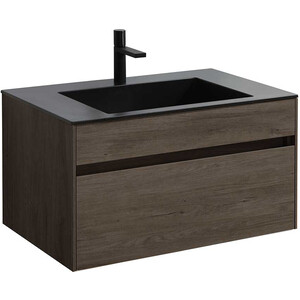 Тумба с раковиной Vincea Chiara 80х48 R.Oak, черная раковина (VMC-2C800RO, VCB-13800B)