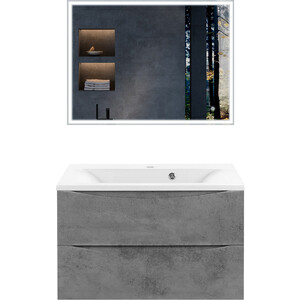 Мебель для ванной Vincea Mia 80х45 Beton, белая раковина
