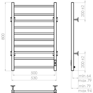 Полотенцесушитель электрический Vincea 50x80 черный матовый (VTD-1LBE)