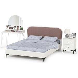 Спальня Моби Валенсия №16 белый шагрень/чёрный/белый шагрень/ткань велутто 19 (1024439)