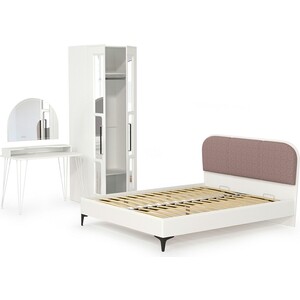 Спальня Моби Валенсия №30 белый шагрень/белый шагрень/ткань велутто 19 (1024453)