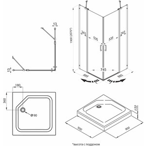 Душевой уголок Triton Тау-Блэк 90х90 с поддоном и сифоном, прозрачный, черный (Щ0000054038)
