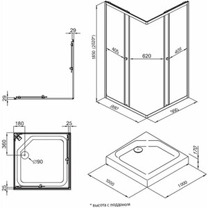 Душевой уголок Triton Вента-Хром 100х100 с поддоном и сифоном, прозрачный, хром (Щ0000049619)