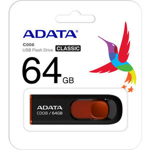 Флеш Диск A-DATA 64Gb Classic AC008 AC008-64G-RKD USB2.0 красный/черный