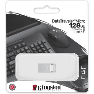 Флеш Диск Kingston 128Gb DataTraveler Micro DTMC3G2/128GB USB3.0 серебристый