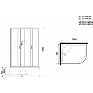 Душевая кабина Niagara NG-2310-14LBKG 120х80х215 левая