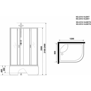 Душевая кабина Niagara NG-2510-14LBKT 120х80х210-240 левая