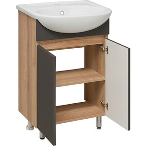 Тумба с раковиной Runo Лада 50 напольная, дуб серый/графит (00-00001164, 4620008192758)