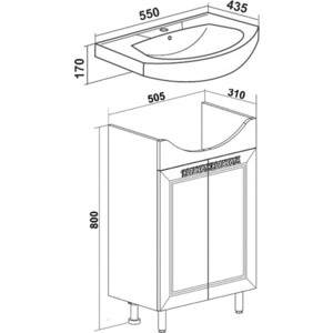 Тумба под раковину Runo Монро 50х31 напольная, белая (00-00000457)