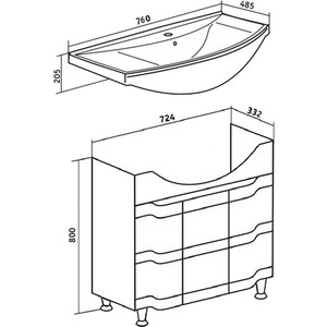 Тумба с раковиной Runo Стиль 76х49 белая (00000001127, 4620008197470)