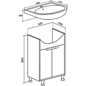 Тумба с раковиной Runo Эко 51х42 белый/лиственница (00000001142, 4620008192758)