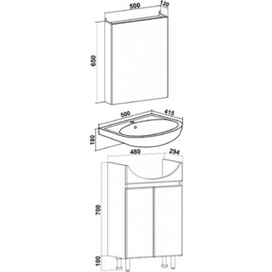 Мебель для ванной Runo Лада 50 напольнаяб дуб серый/графит