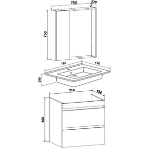 Мебель для ванной Runo Манхэттен 77х47 серый бетон