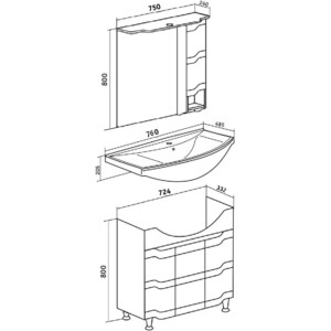 Мебель для ванной Runo Стиль 76х49 белая