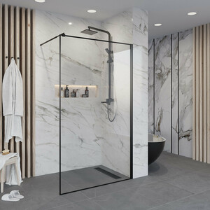 Душевая перегородка Niagara Nova 90x195 прозрачная с рисунком, черная (NG-687-90BLACK)