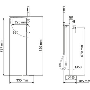 Смеситель для ванны Wasserkraft Dinkel напольный, хром (5821)