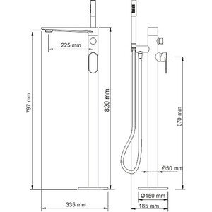 Смеситель для ванны Wasserkraft Elbe напольный черный soft-touch (7421)
