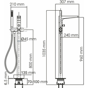 Смеситель для ванны Wasserkraft Sauer напольный, глянцевое золото (7121)