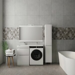 Тумба с раковиной Style line Даллас Люкс 53 (115L) напольная, под стиральную машину, белая (СС-00000515 + 2000949102207)