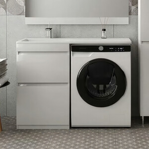 Тумба с раковиной Style line Даллас Люкс 53 (115L) напольная, под стиральную машину, белая (СС-00000515 + 2000949102207)