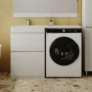Тумба с раковиной Style line Даллас Люкс 58 (120L) напольная, под стиральную машину, белая эмаль (СС-00002338 + 2000949237411)
