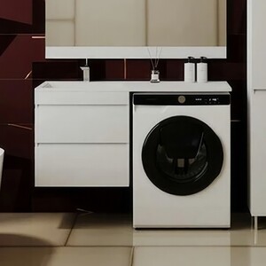 Тумба с раковиной Style line Даллас Люкс 58 (120L) подвесная, под стиральную машину, белая эмаль (СС-00002351 + 2000949237411)